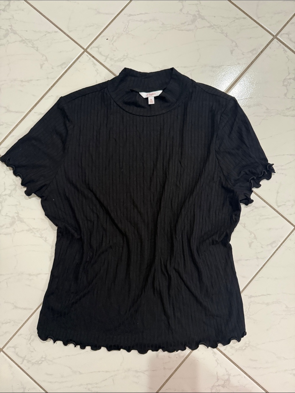 Candie's Black Ribbed Mock Neck Short Sleeve Top